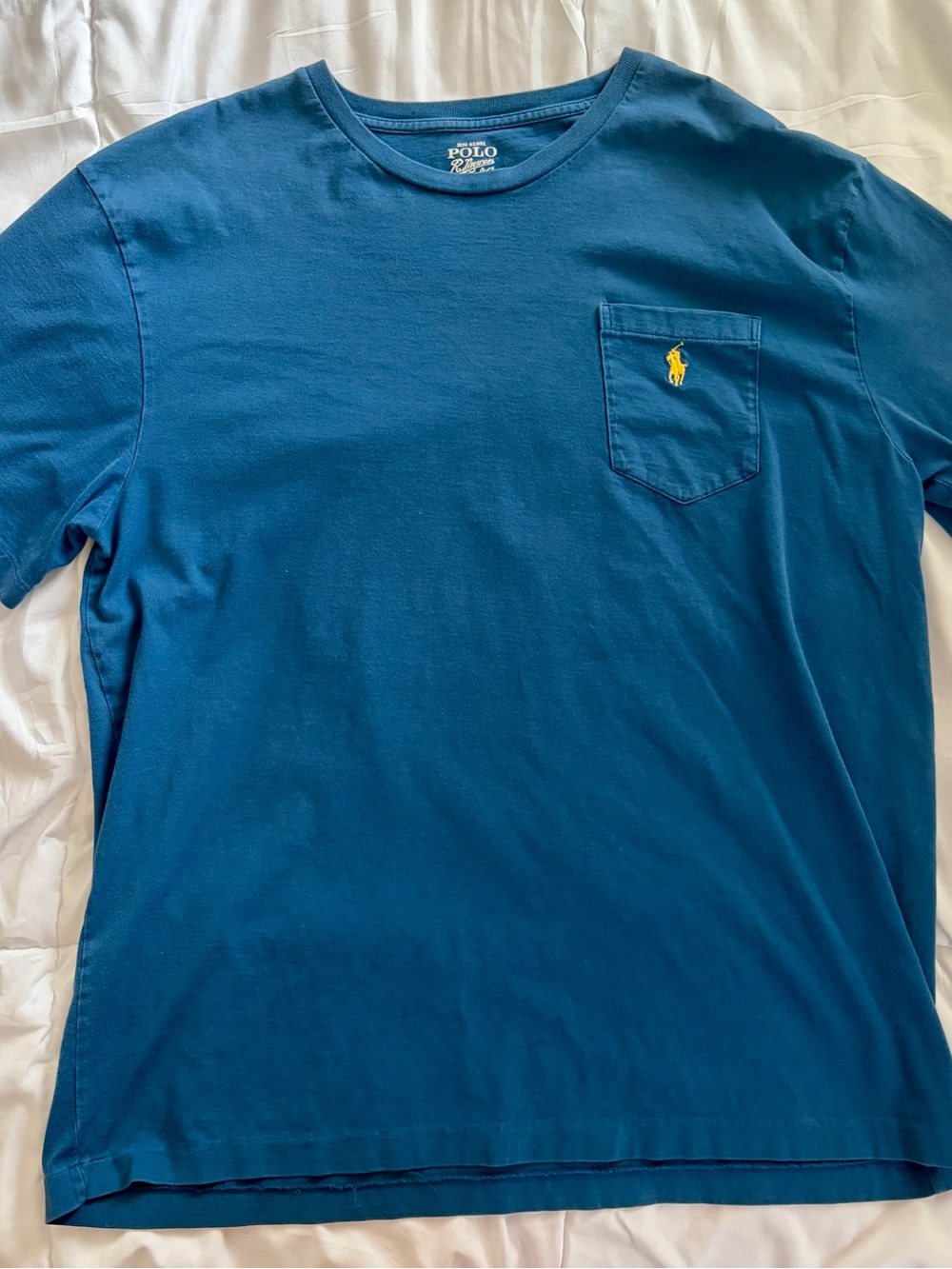 Polo by Ralph Lauren Men's Blue Pocket Tee with Yellow Pony